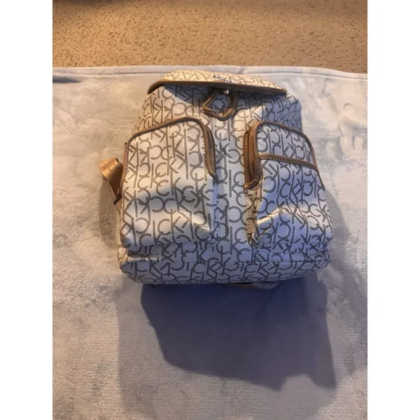 Calvin Klein Monogram Logo Backpack White Tan - Image 2