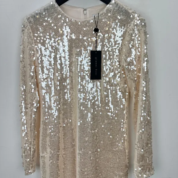 Gianni Bini Ruby Sequin Mini Dress Long Sleeve Cream Party Cocktail Small NWT - Image 5