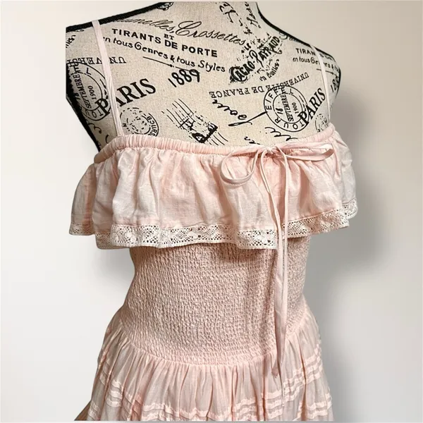 Vineyard Vines Pink Off Shoulder Smocked Ruffle Maxi Dress Coastal Wedding Guest - Image 5