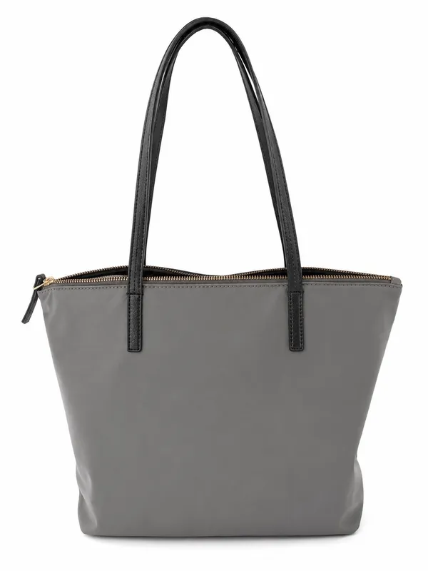 Authentic Kate Spade New York Gray Nylon Zip Tote Shoulder Bag Black Handles Gold Hardware - Image 2