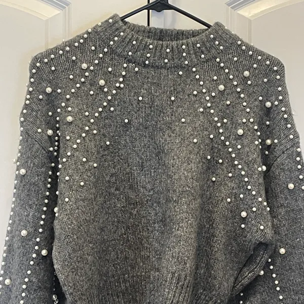 ZARA Pearl Embellished Cropped Sweater - Image 2