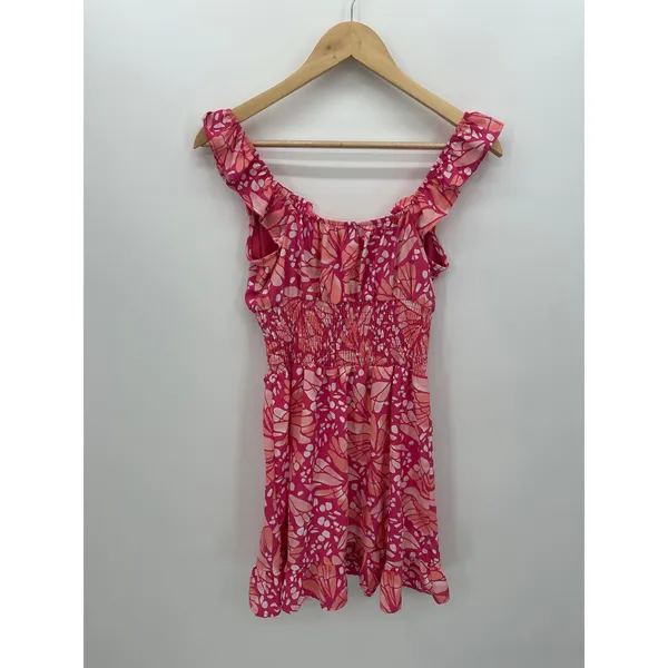 Lilly Rose‎ Womens Pink Floral Milkmaid Dress XS Smocked Ruffle A4930U54B03 - Image 2