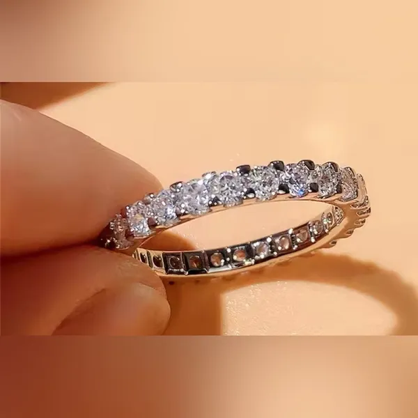 Elegant Thin Silver Color Band with Shiny Cubic Zirconia band 6 - Image 2