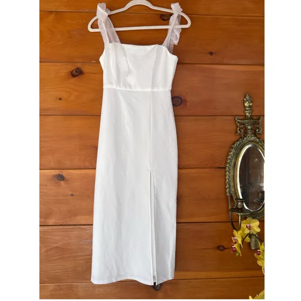Lulus Romantic Celebration White Tie-Strap Bodycon Midi Dress Elegant Small - Image 2