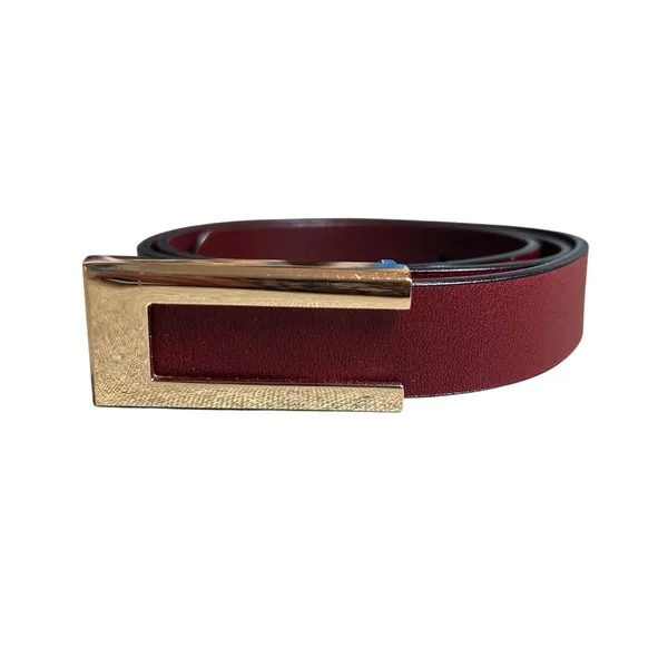 VTG Red Brown Adjustable Leather Belt Brass Buckle Minimalist Retro Western Boho - Image 5