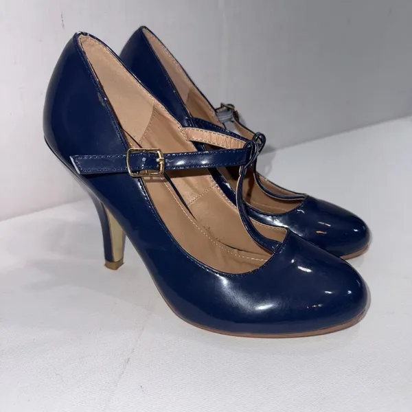 Journee Collection Old Money Business Casual Formal T‎ Strap Stiletto Blue Pumps - Image 2