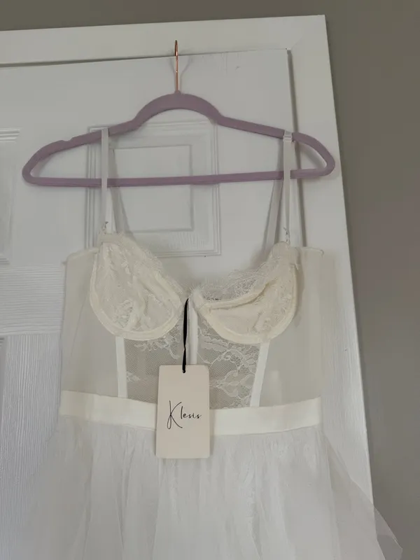 Klessis White Lace Bralette Maxi Dress Tulle Bridal Shower Bachelorette NWT - Image 3