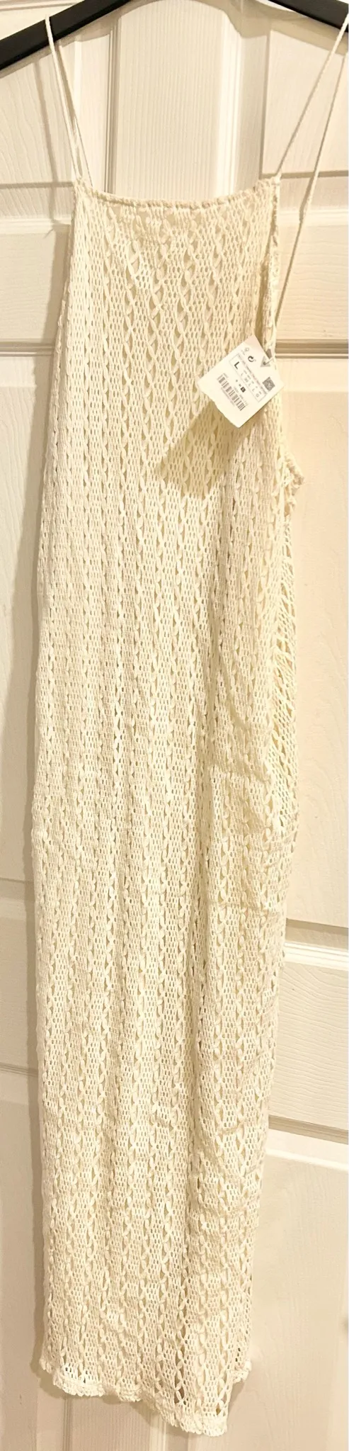 ZARA NWT BLOGGERS FAVORITE super BOHO ECRU BEIGE CROCHETED HALTER Maxi DRESS L - Image 16