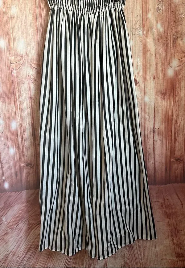 Commense Black Sleeveless White Pinstripe Long Dress - Image 7