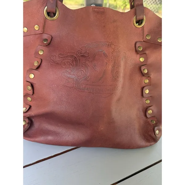 Nine West Vintage America Brown Leather Tote Studded Boho Shoulder Bag Handbag - Image 5