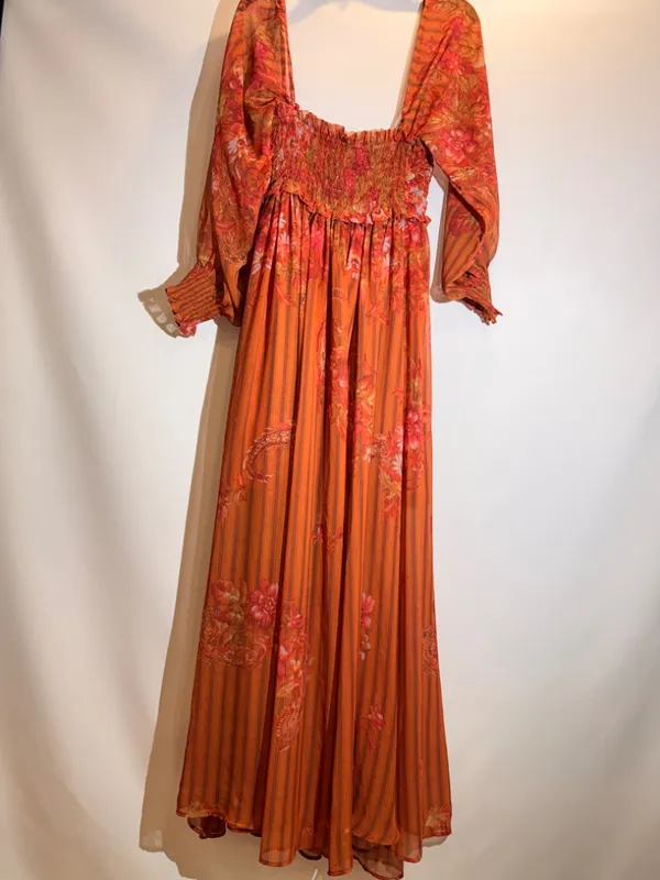 Free People Angel Eyes Brown Floral Off Shoulder High Slit Maxi Dress XS - Image 3