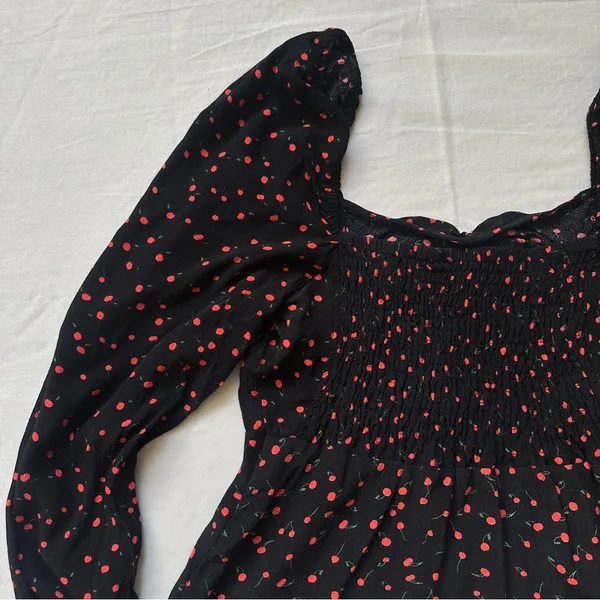 Julia Sweetheart Cherry Print Long Sleeve Top Blouse - Image 9