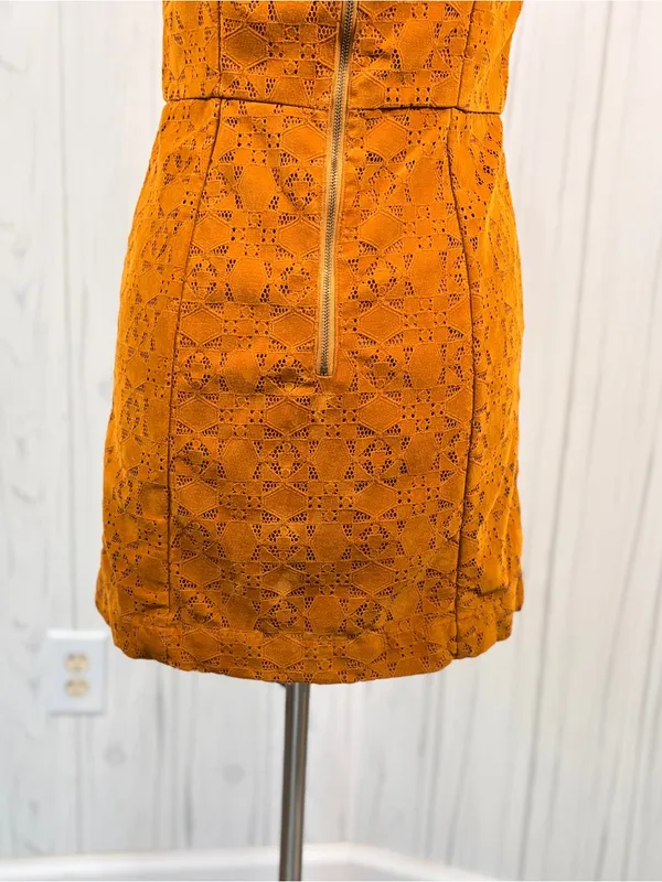 MAEVE | Anthropologie | Faux Suede Mini Dress Boho Laser Cut Detail, Sz 10 - Image 9