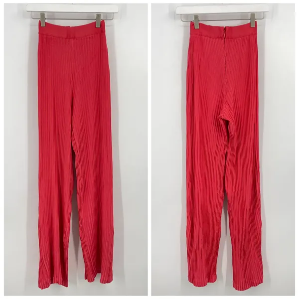 House of CB Rowena Ribbed Bandage Trouser Pants High Rise Pink Red S - Image 2