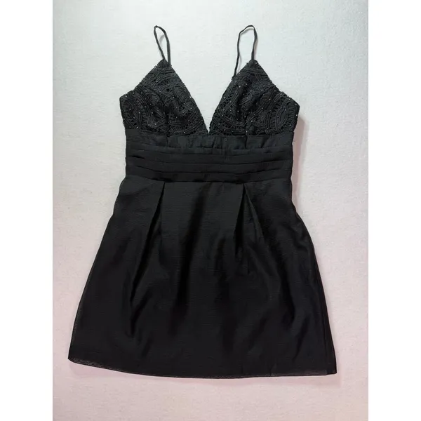 Free People Black Crochet Lace Sequin V-Neck Mini Dress Size 6 NWT - Image 3