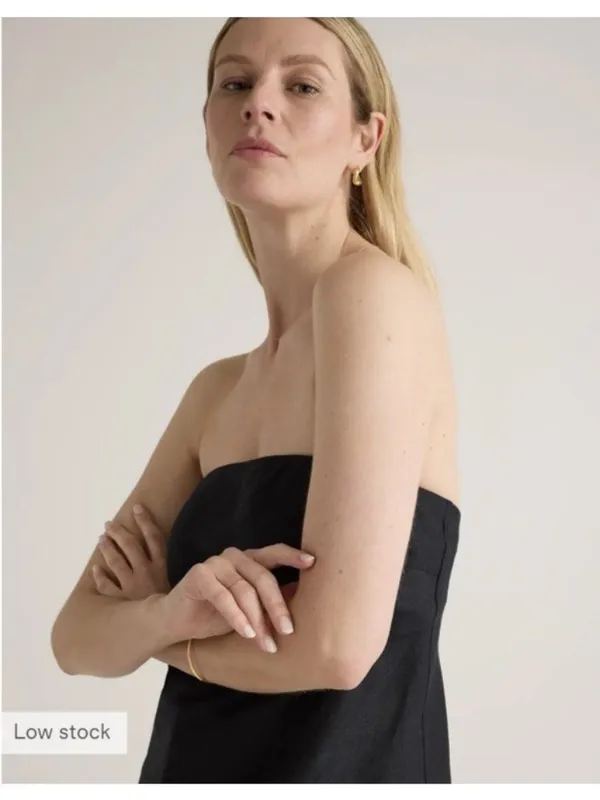 Quince Womens European Linen Strapless Top Smocked Back Pull On Black Size L - Image 3