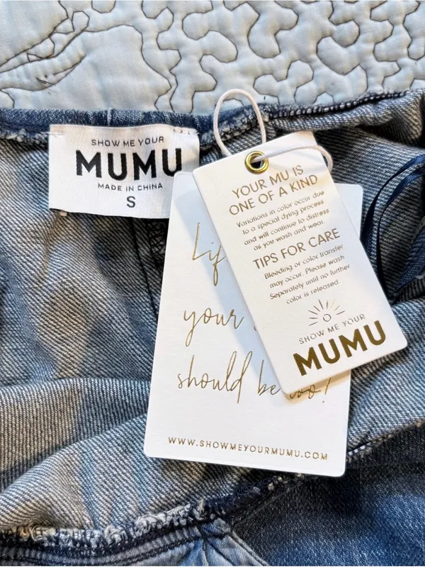💥NWT Show Me Your Mumu City Cut Out Denim Mini Dress Deep End Size Small🧡 - Image 8