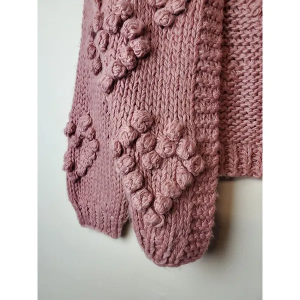 debut Dusty Rose Chunky Knit Pom-Pom Cardigan - Image 3