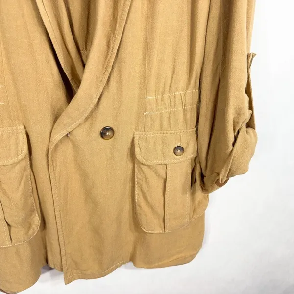 Free People Medium Jacket Charly‎ Blazer Beige Tan Linen Button Cinched 1090 - Image 9