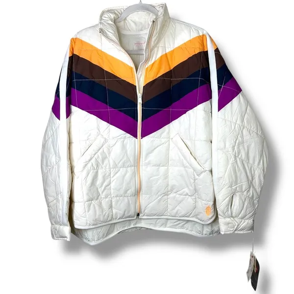 NEW FP Movement x Hatch Ivory Chevron Combo Printed Maternity Puffer Jacket - Image 2