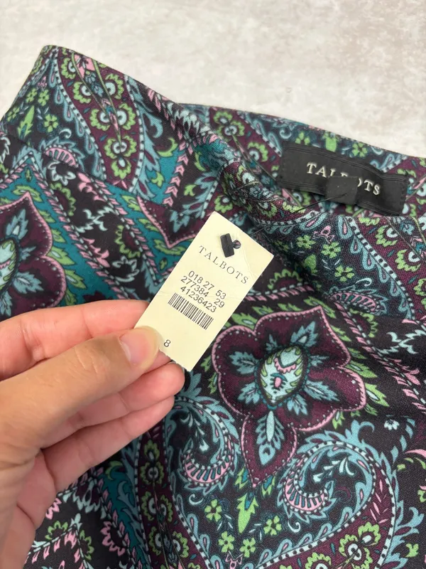 Ann Taylor NWT Talbots Paisley Medallion Pencil Skirt Size 8 Teal Purple Lined - Image 3