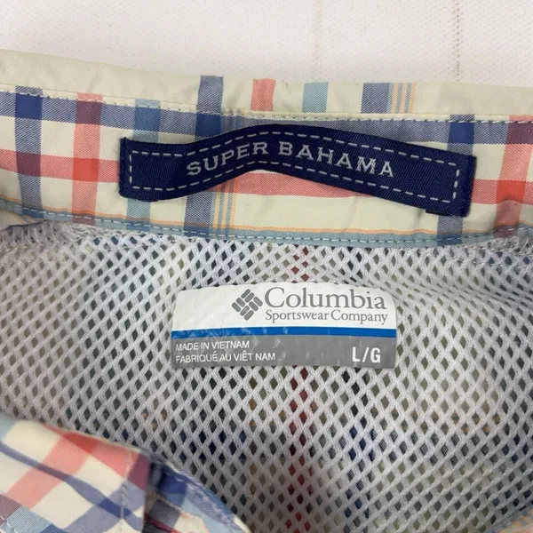 Columbia PFG Super Bahama Shirt Womens Large Beige Plaid Long Sleeve Fishing Sun - Image 3