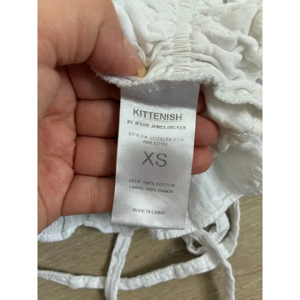 Kittenish Smocked Ruffle Crop Top White XS Tie Shoulder‎ - Image 3