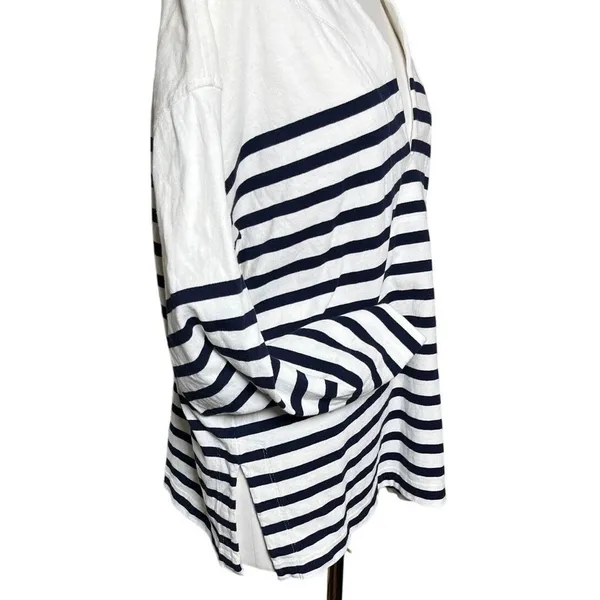 J.Crew Nautical Striped Cotton Tunic Split‎ Neck Oversized Top Preppy S - Image 3