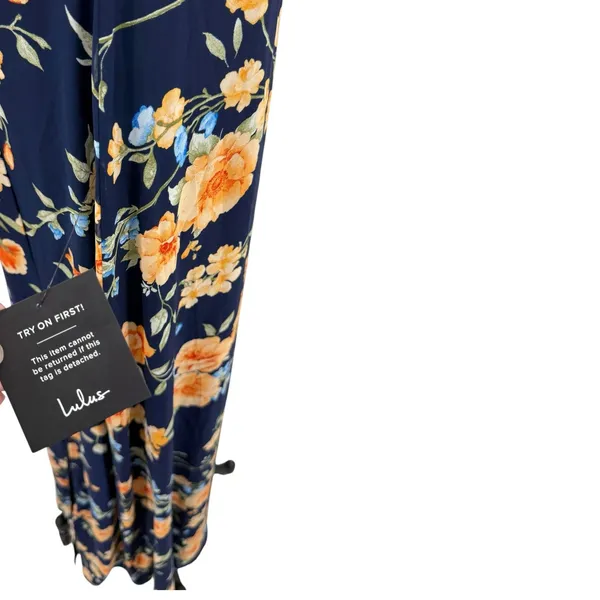 Lulus Elegant Admiration Floral One Shoulder Maxi Dress Navy Blue Size M NWT - Image 9
