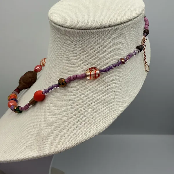 Multicolor Vintage Wood & Glass Quartz Necklace New Accents 20” Adustable - Image 8