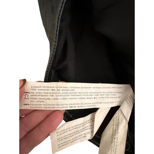 STRADIVARIUS 100% Leather Biker Jacket Black Medium - Image 6