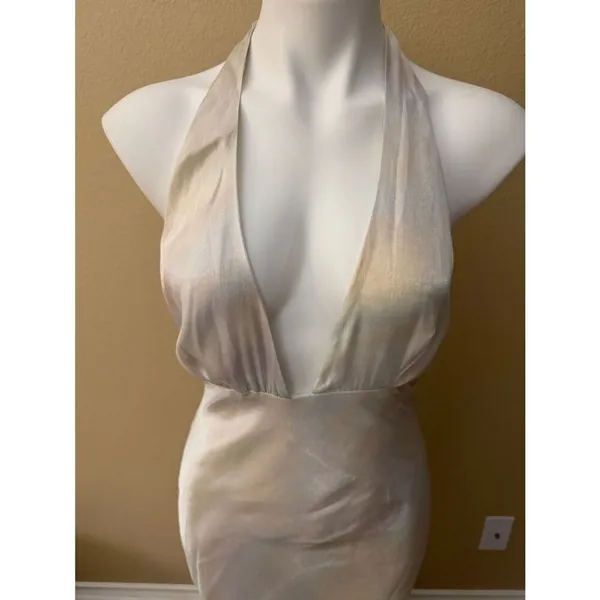 Zara Iridescent Pearl Halter Backless Satin Fairy Effect Dress - Image 3