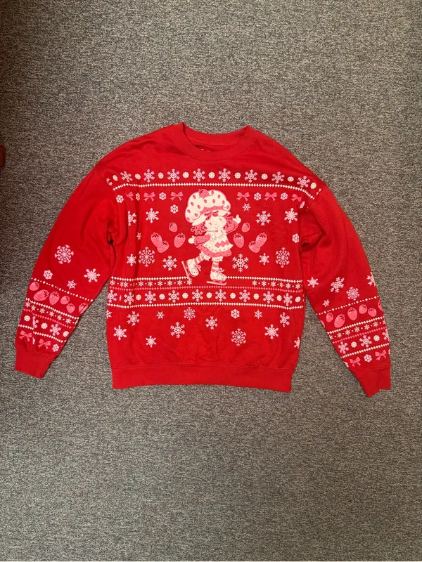 Red Graphic Holiday Sweatshirt with Ice Skater Motif - Image 5