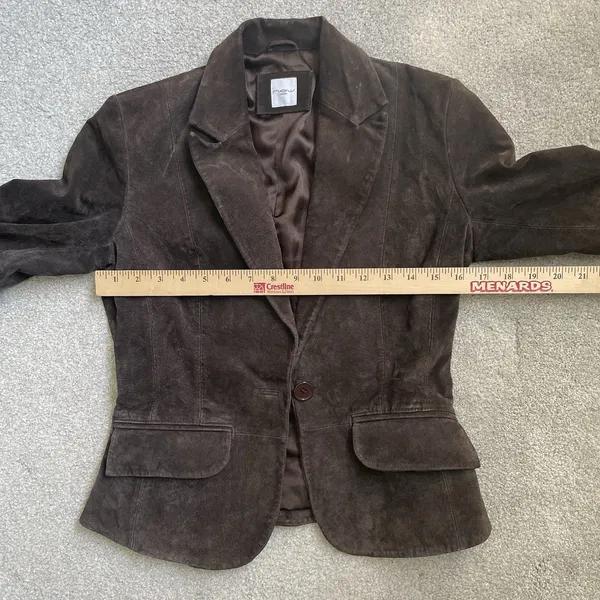 New Look Vintage y2k 2000's 100% Leather Button Up Jacket Blazer Brown Size US 4 - Image 11