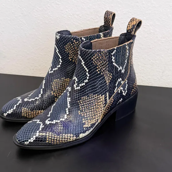 Western Snakeskin Chelsea‎ Boots Pointed Toe Block Heel Animal Print Womens 6 - Image 10