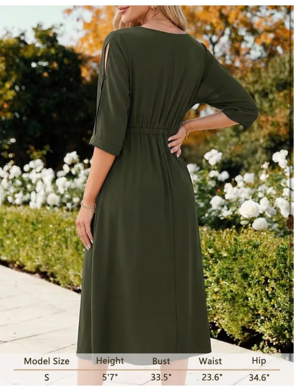 NEW Amoretu Vacation Dress V-Neck Batwing Half Sleeve Flowy Midi Dress M - Image 2