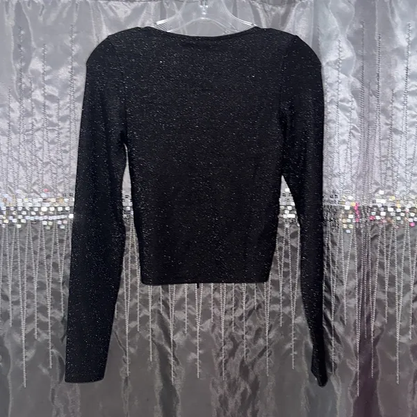 Black Sparkly Ruched Cropped Long Sleeve - Image 2