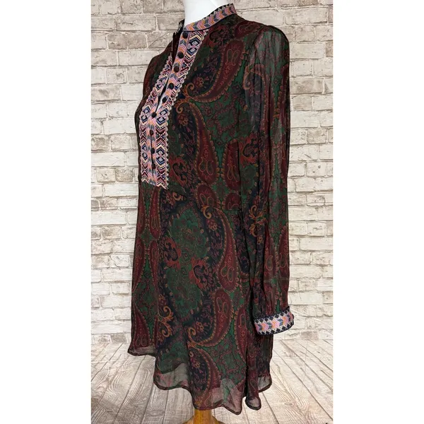 ZARA BURGUNDY JACQUARD RIBBON DRESS BURGUNDY | 6895/276 XS Preist‎ Collar - Image 5