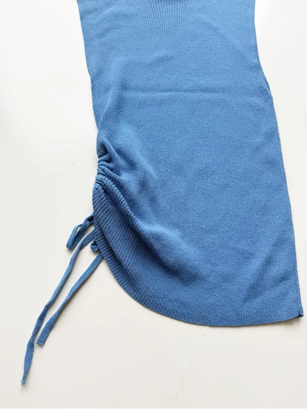 Zara Ruched Ribbed Knit Tank Blue size Medium - Image 4