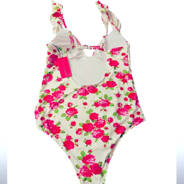 Betsey Johnson One Piece Ruffle Floral Swimsuit Padded Love Always Size XL NWT - Image 8