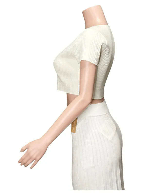 REFORMATION Anny Knit Cropped Cardigan, Gossamer, Small - Image 5