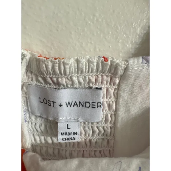 Lost + Wander Poppy Blooms Mini Dress Puff Sleeve White Orange Blue Women Large - Image 3