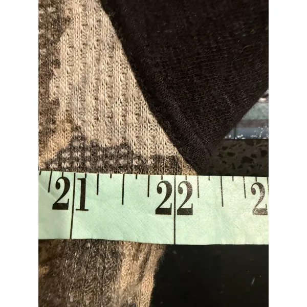 Free People Womens Floral Waffle Thermal Knit‎ Top Grey Black Oversized Medium - Image 6