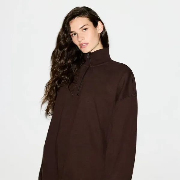 SKIMS Oversize Fleece Half Zip Pullover in Espresso small NWT - Image 4