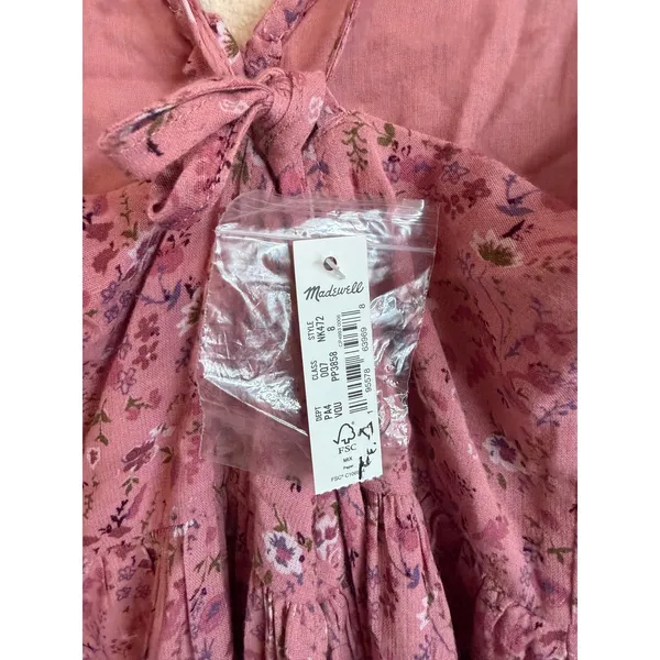 Madewell Dress‎ Women 8 Pink Floral Ruffle-Neck Tie-Back Mini Dress NK472 Boho - Image 6
