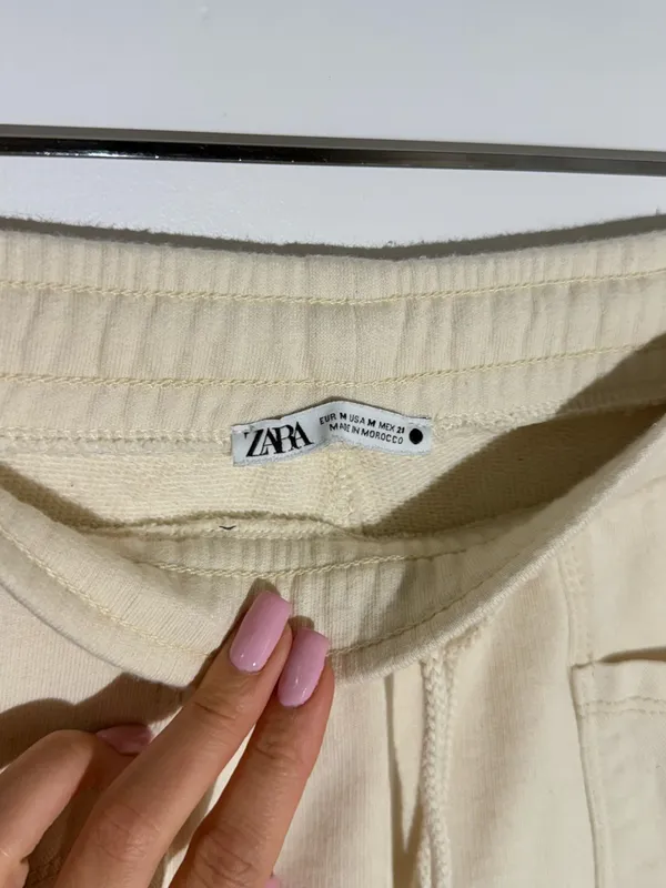 Zara Wide Leg Drawstring Pants - Cream - Image 8