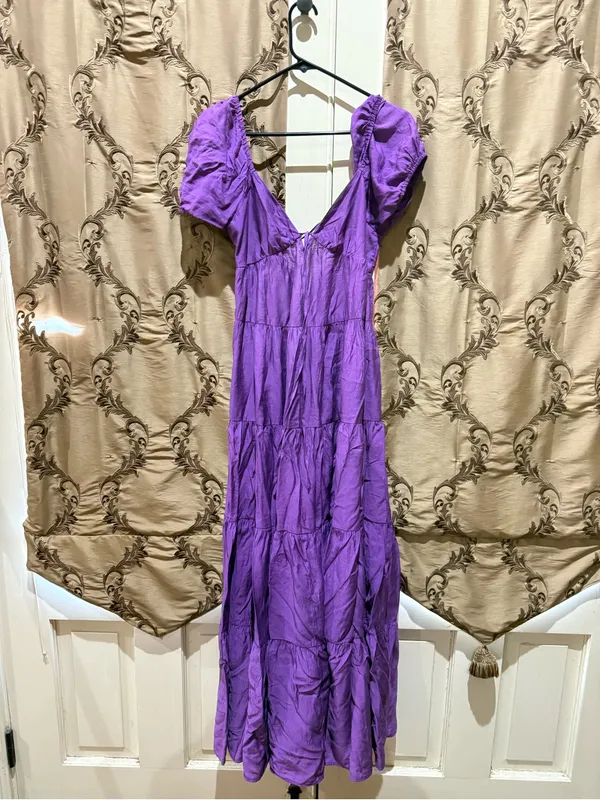 idem Ditto Women's Purple Tiered Maxi Dress with Puff Sleeves - Image 3