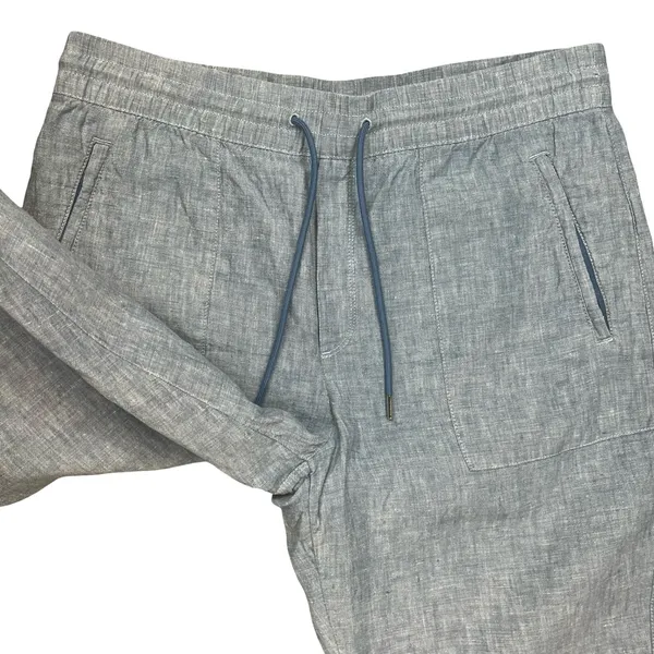 Athleta Womens Blue 100% Linen Jogger Pants Drawstring Elastic Waist Casual 12‎ - Image 4