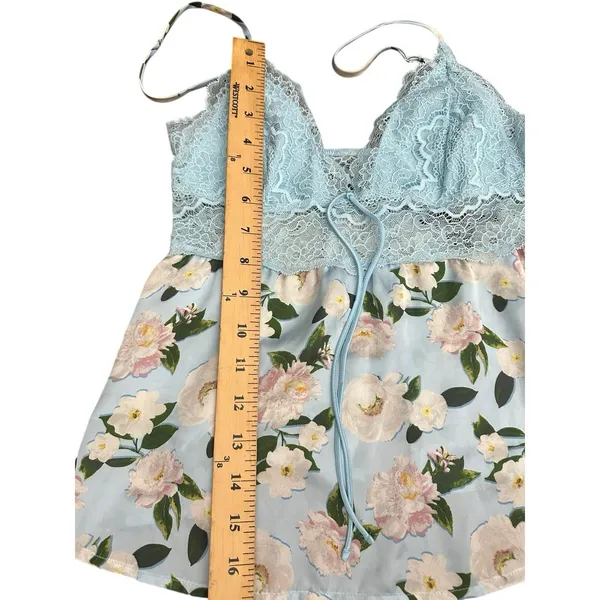 VICTORIA'S SECRET Blue LACE SATIN CAMI Pajama Babydoll S Lounge SET FLORAL I19-1 - Image 6