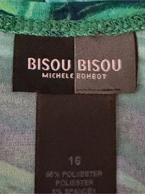 BISOU BISOU Green Navy Blue Tropical Swirl Print Empire Waist Maxi Dress Size 16 - Image 8